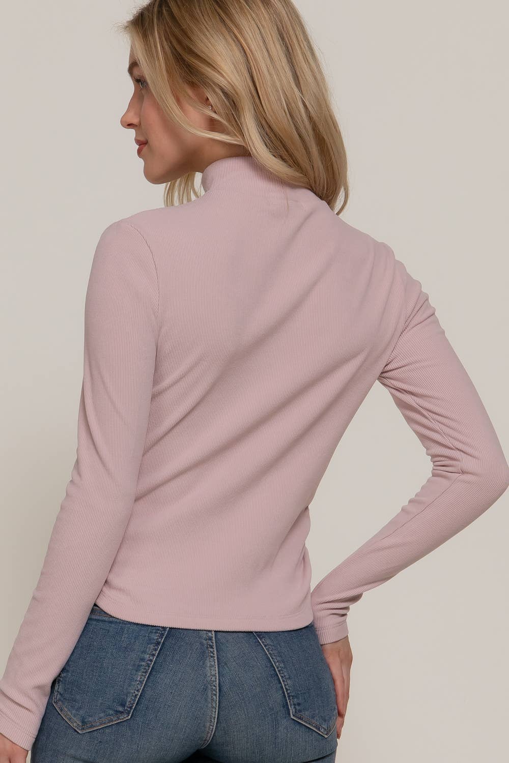 Long Sleeve Turtle Neck Side Detail Brushed Rib Top