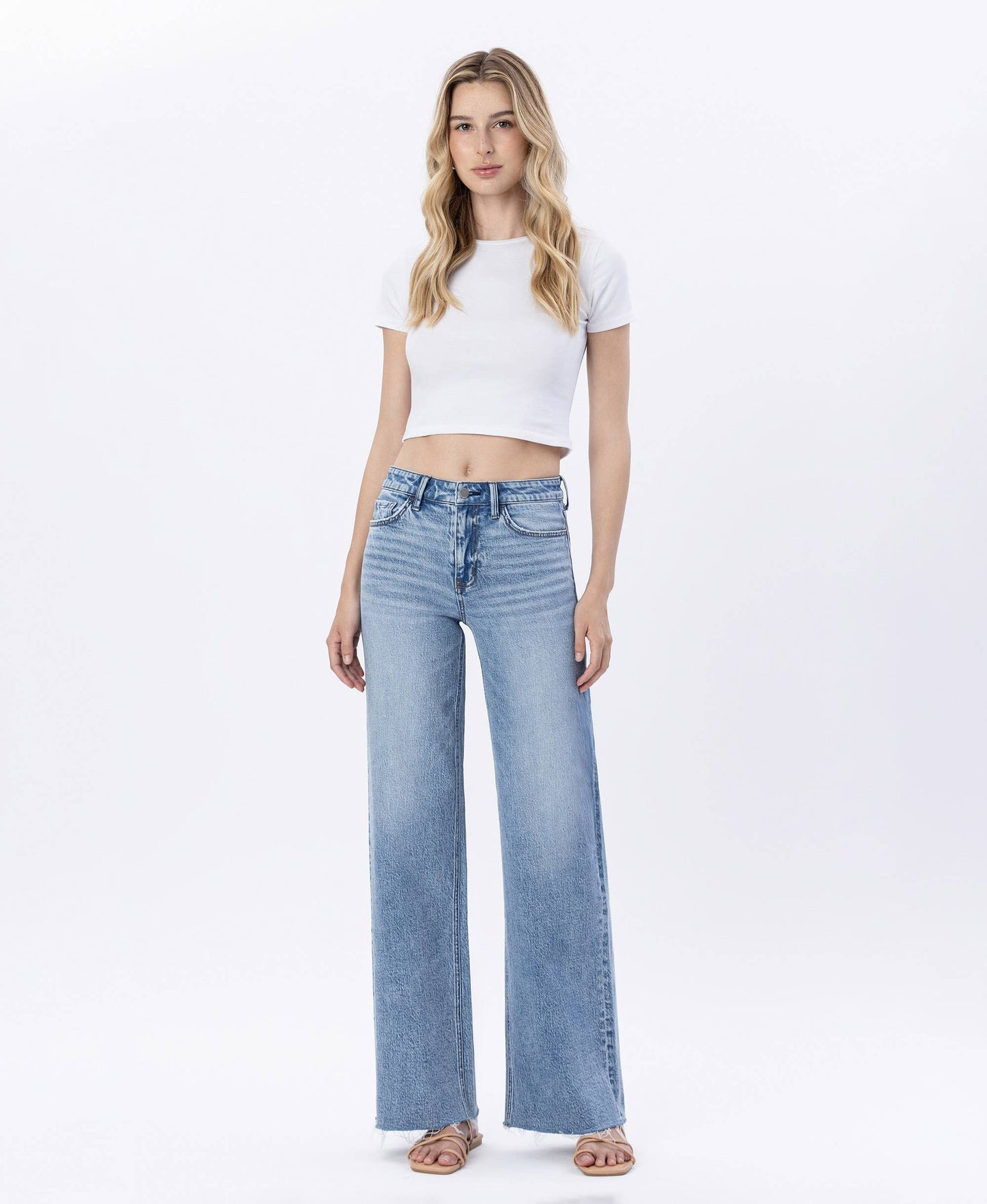 HIGH RISE RAW HEM WIDE JEANS F6320
