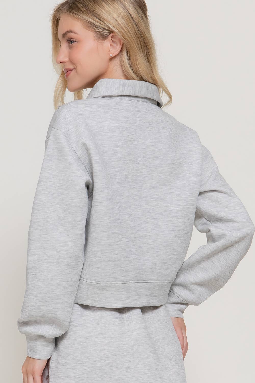 Long Sleeve with Embellished Scuba Polo Top