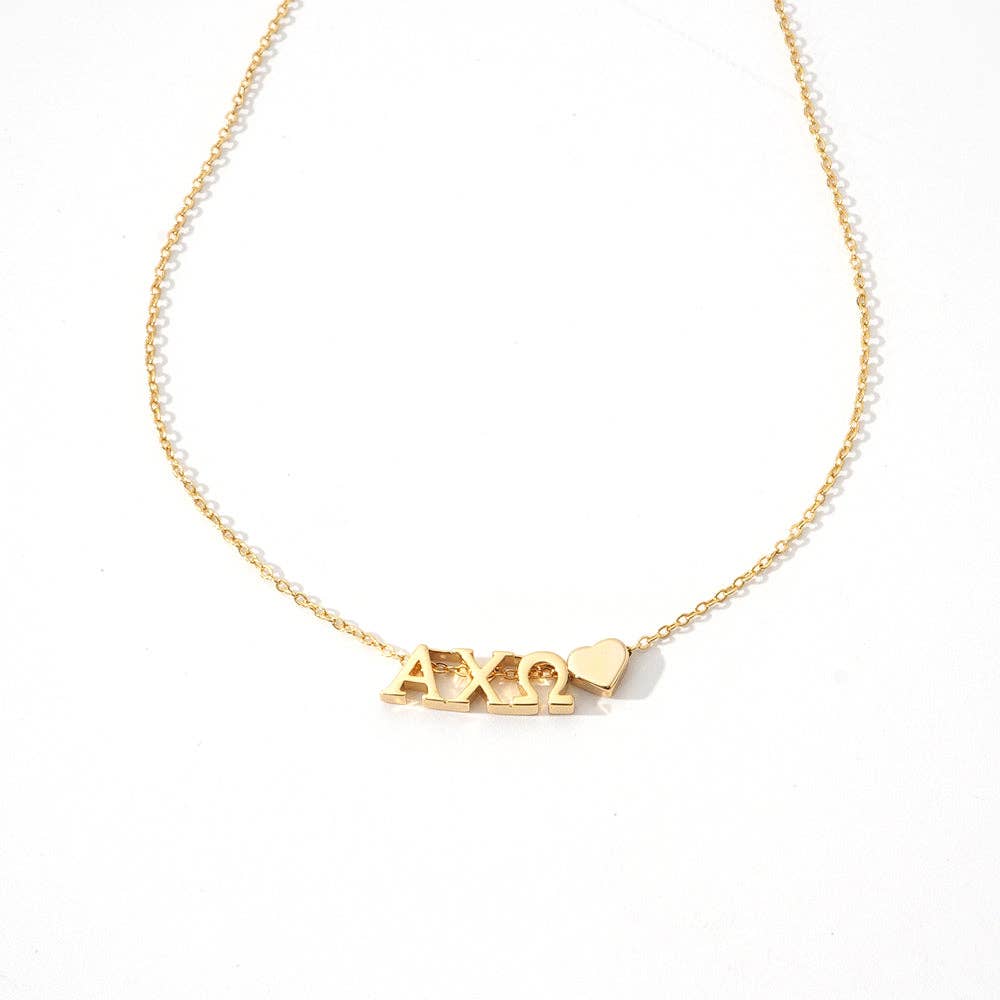 N202-I Love My Sorority: Greek Letters Heart Necklace