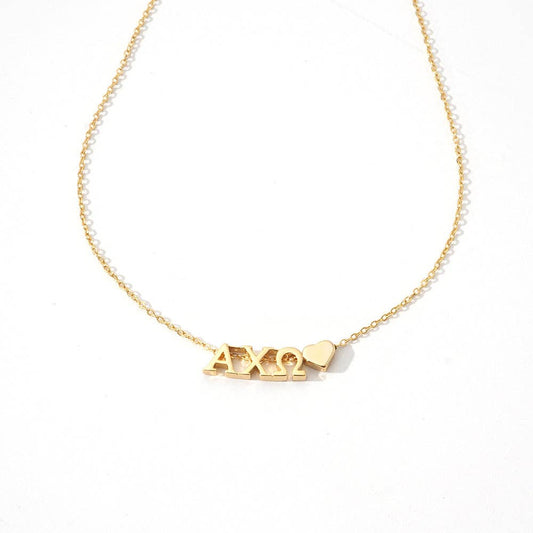 N202-I Love My Sorority: Greek Letters Heart Necklace