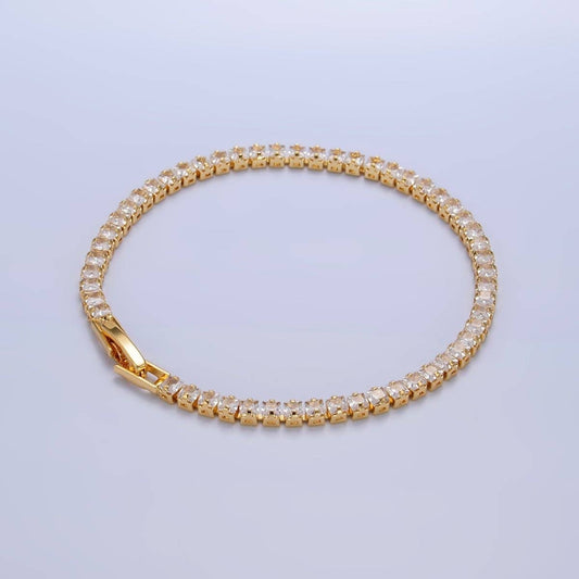 24K Gold Filled 3mm Clear Baguette CZ 7 Inch Tennis Bracelet | WA-2978