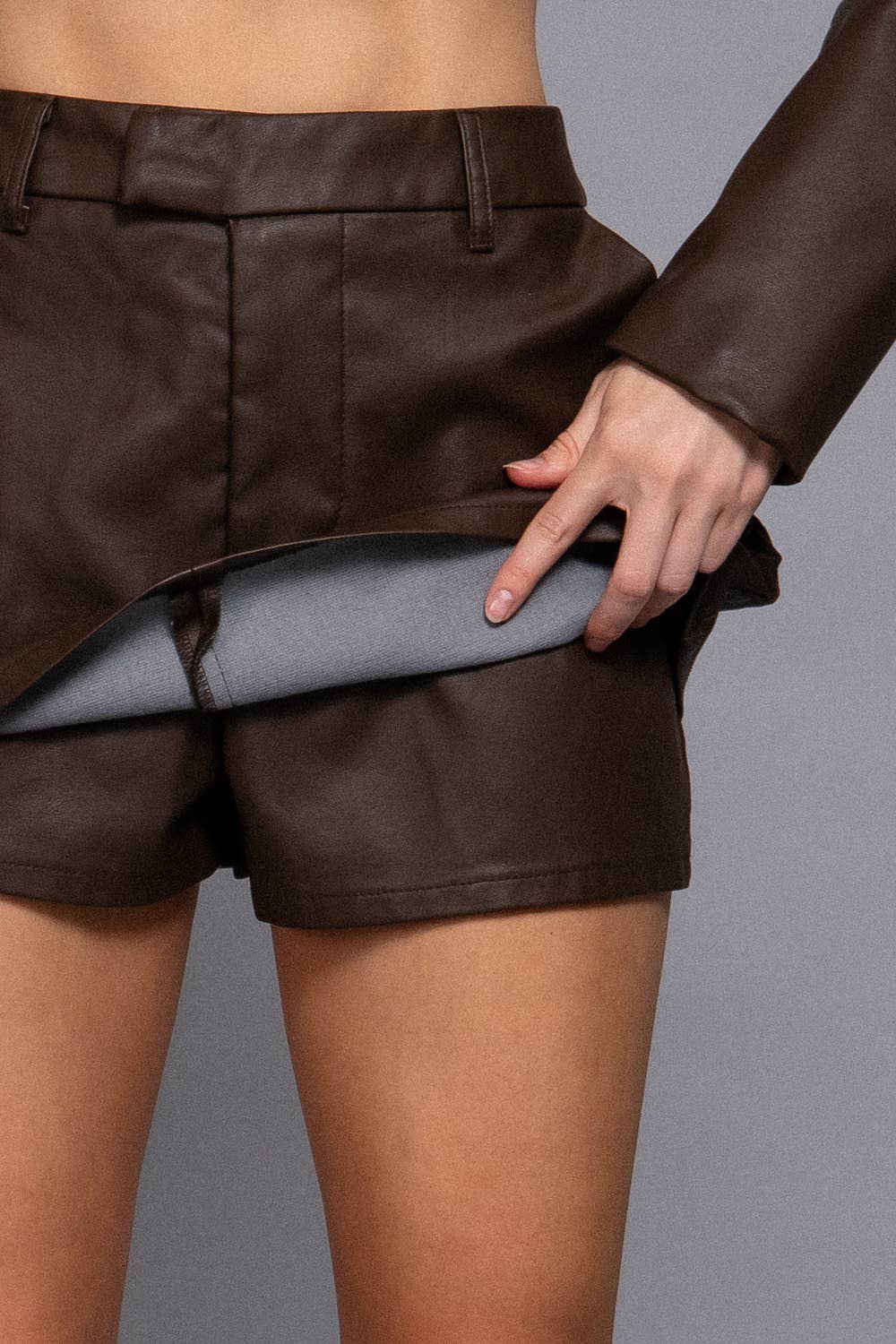 Layering Look Washed Faux Leather Skort