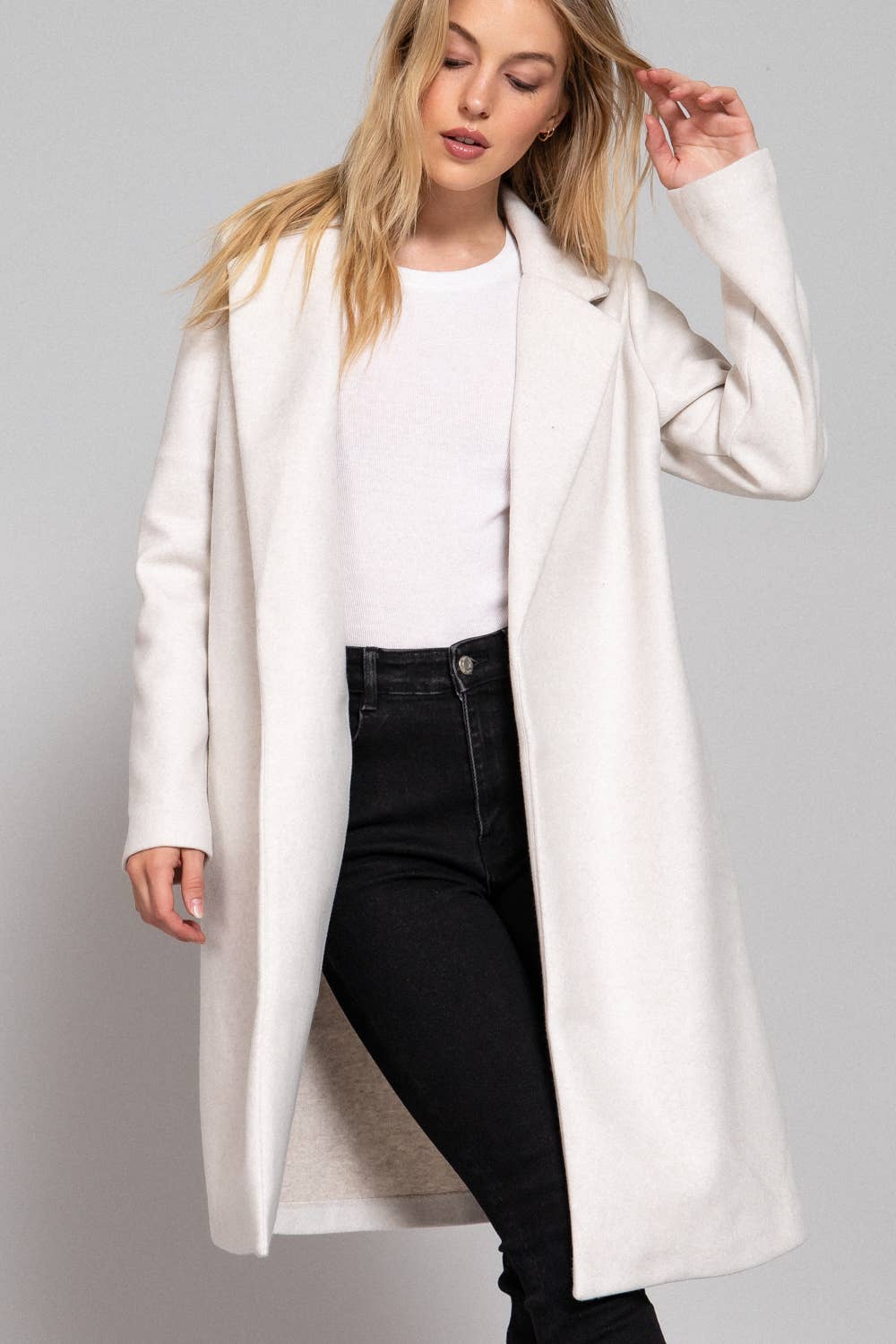 Long Sleeve Open Front Soft Felt Long Coat