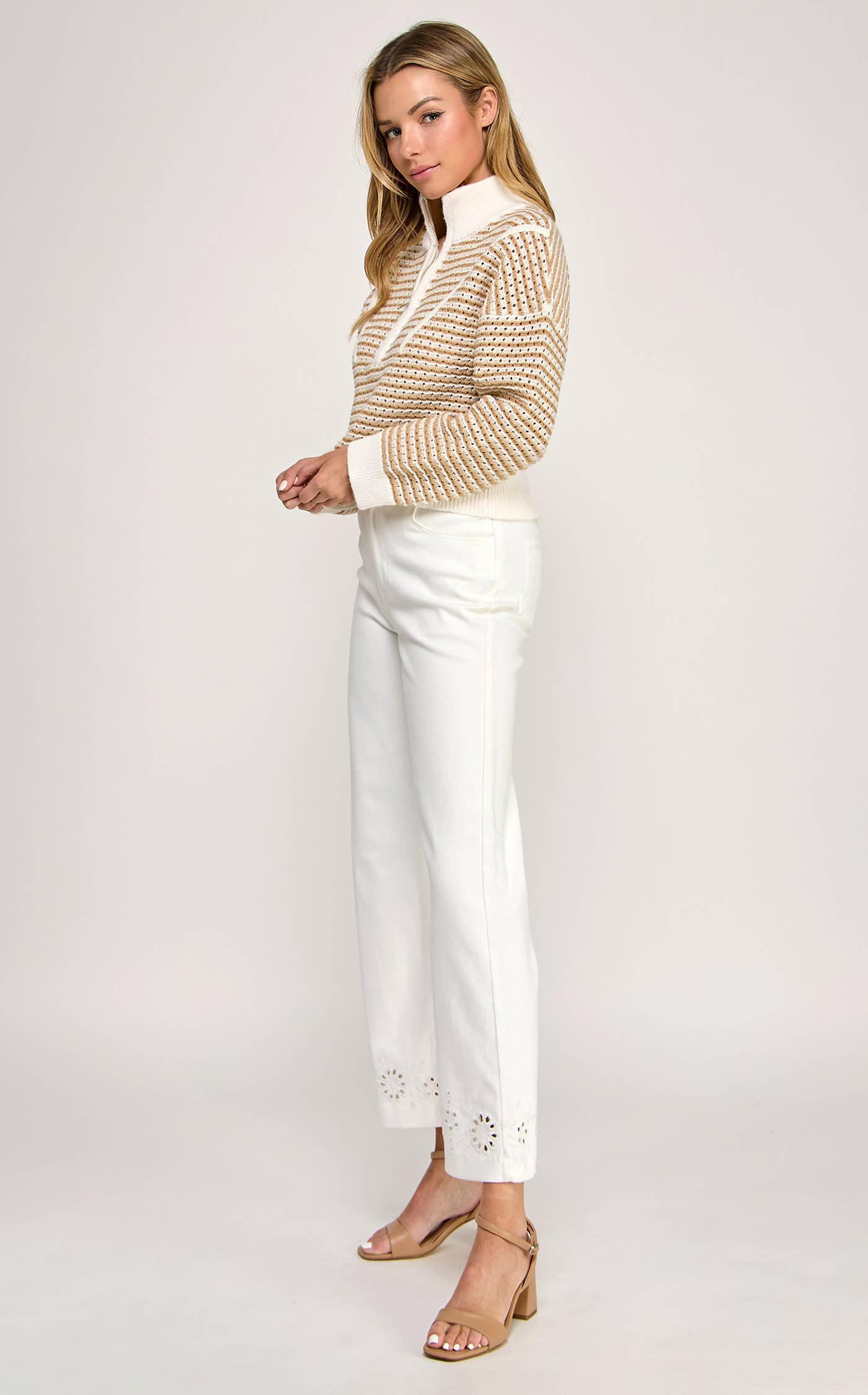 CROPPED ZIPUP HIGHNECK SWEATER-HQT0121