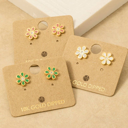 Gold Dipped Enamel Flower Stud Earrings