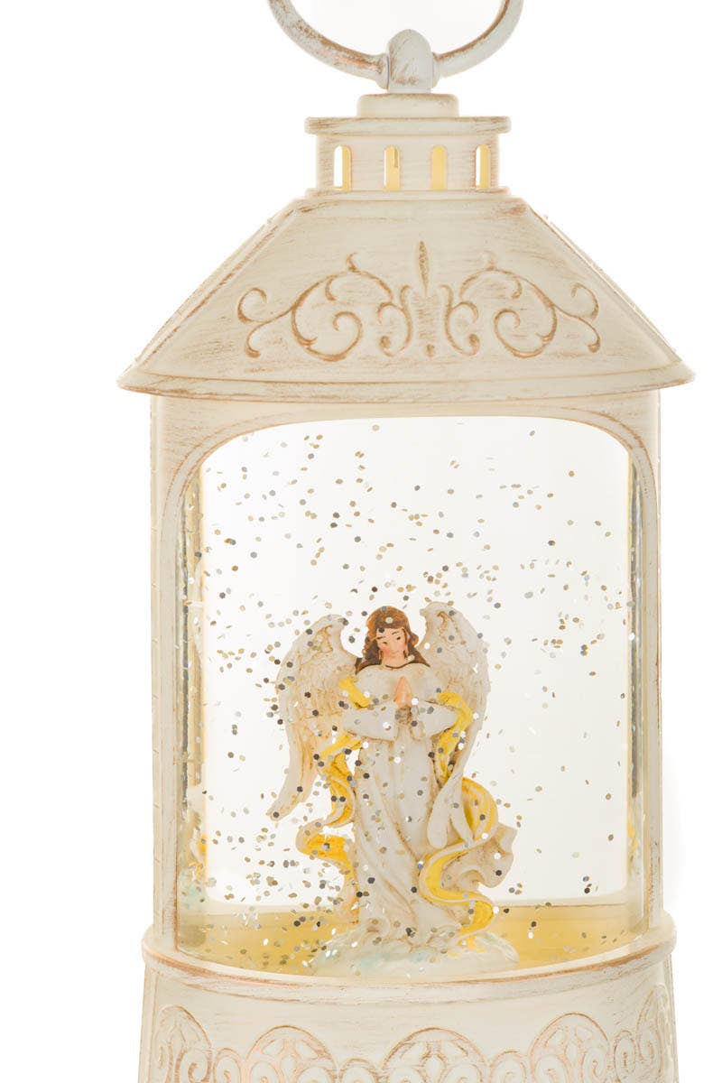 NEW-Musical White Led Lantern Snow Globe With Peaceful Angel