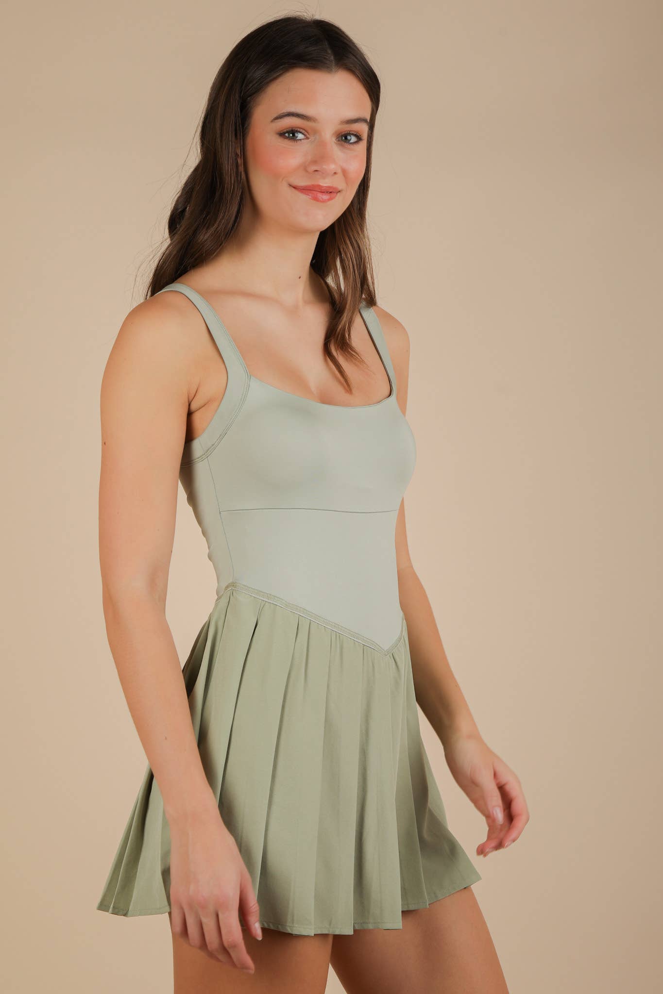 ND31725-Pleated Skirt Activewear Dress W/ Under Shorts