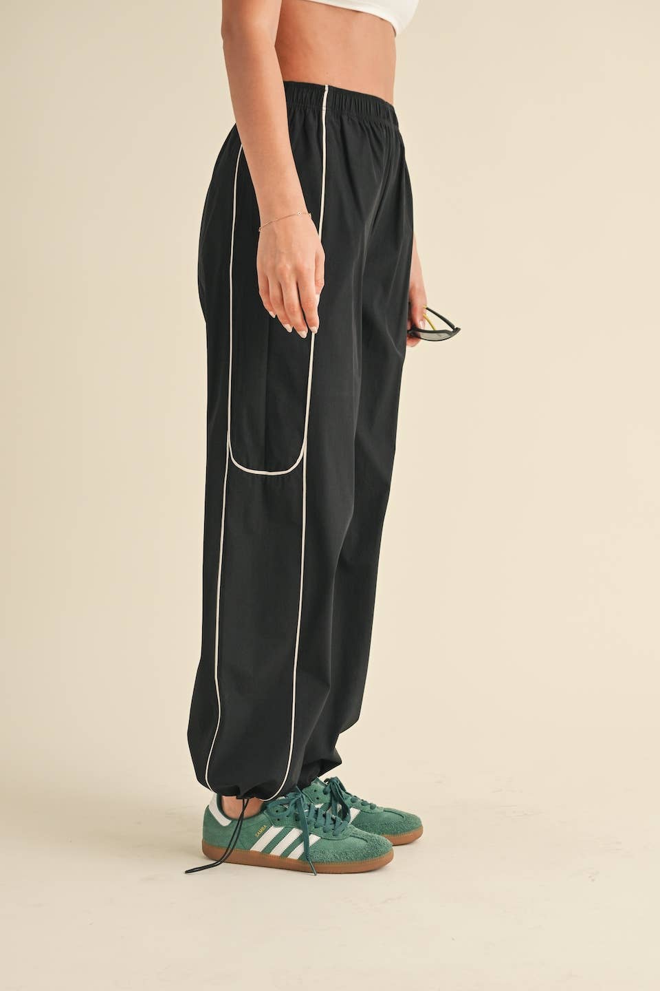 Nylon Track Pants with Contrast Piping