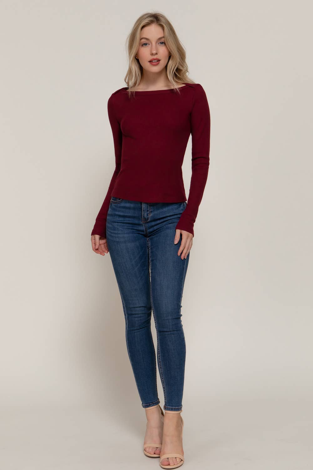 Long Sleeve Boat Neck Thermal Knit Top
