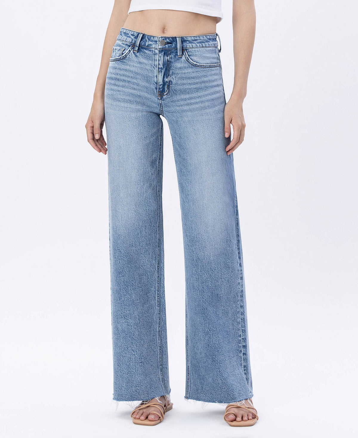 HIGH RISE RAW HEM WIDE JEANS F6320