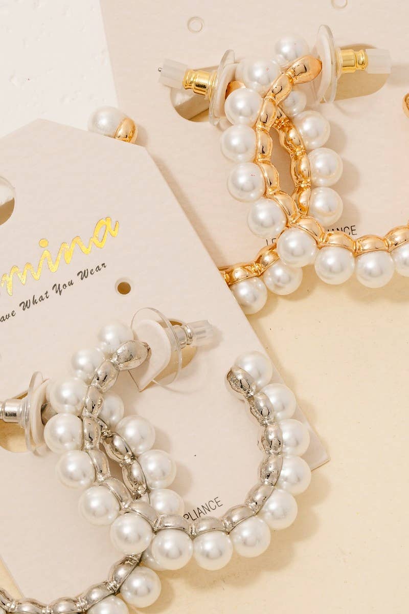 Pearl Beaded Hoop Earrings