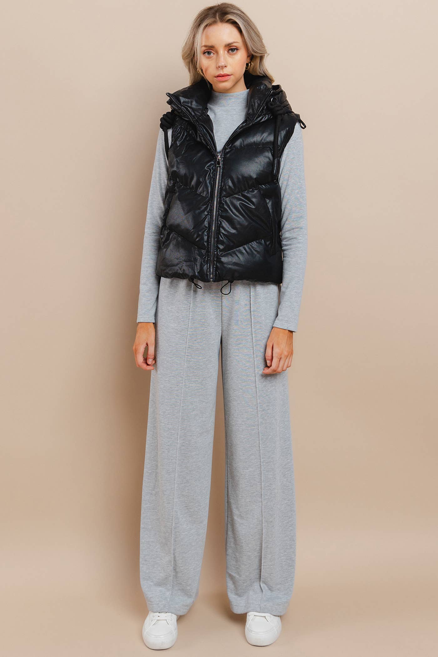 CV1170-Faux Leather Puffer Vest