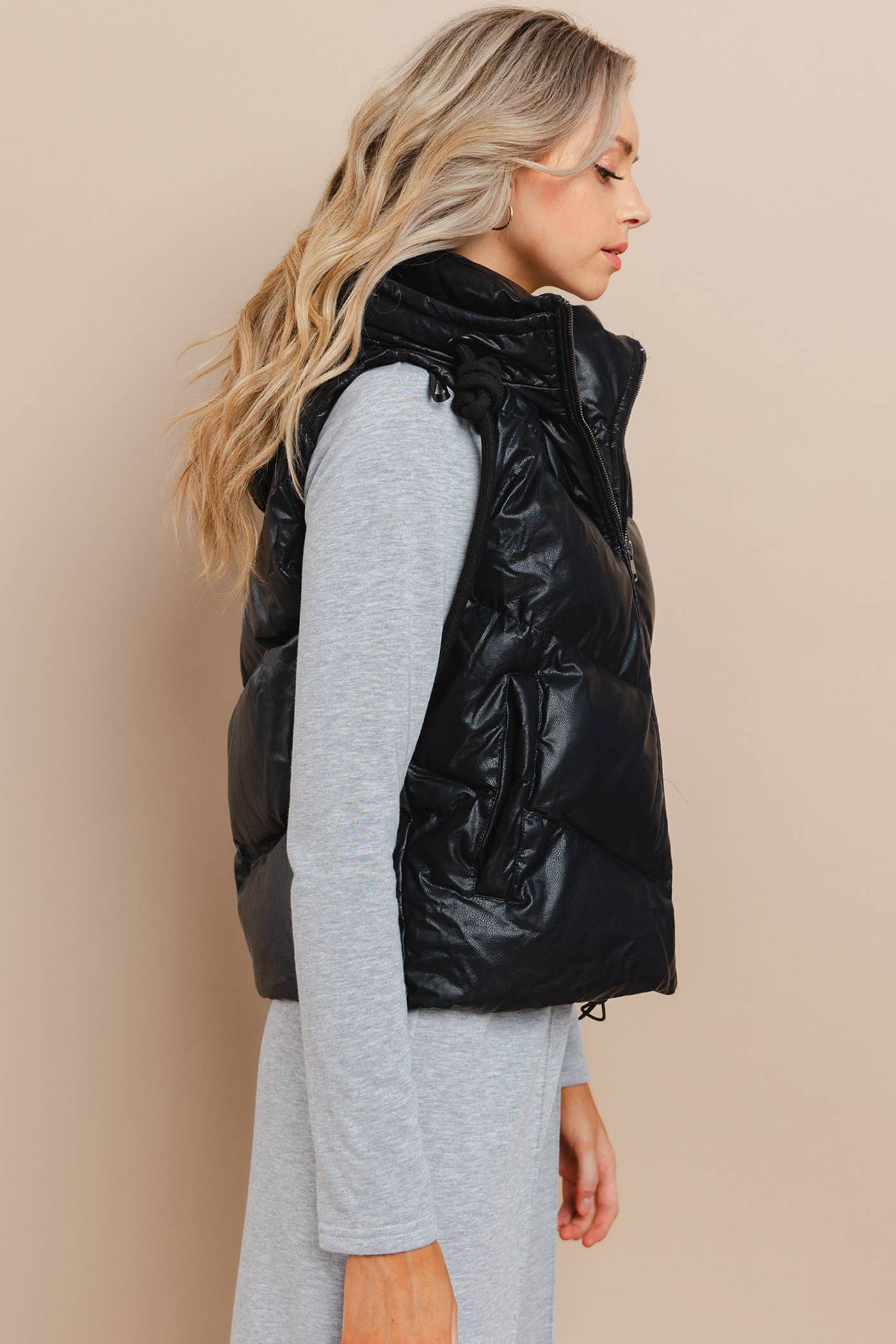CV1170-Faux Leather Puffer Vest