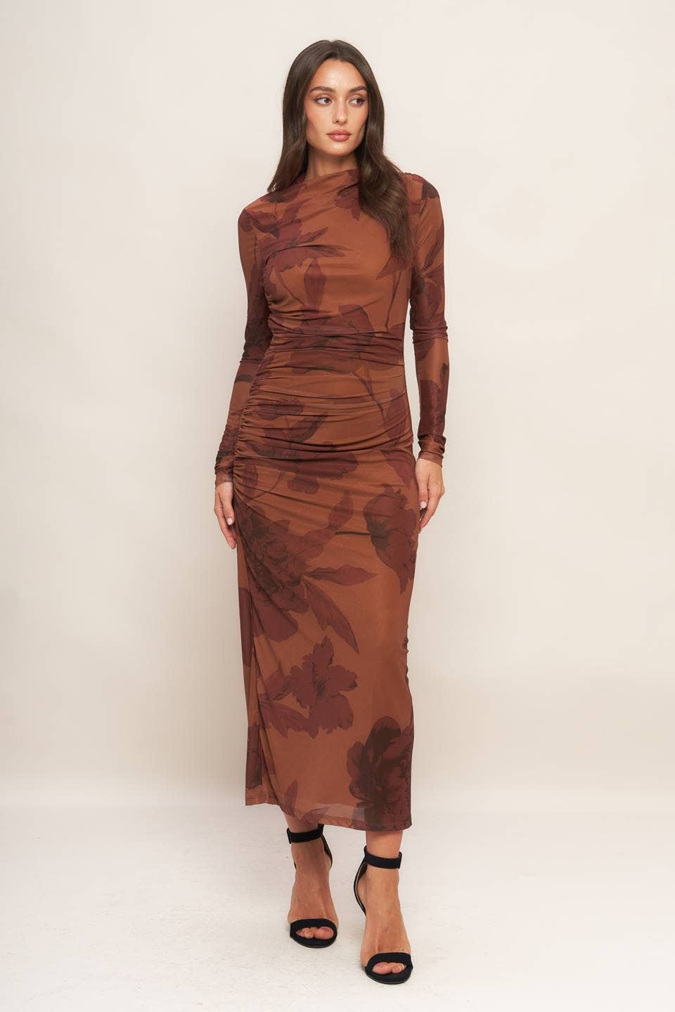 A printed power mesh midi dress - ID22936
