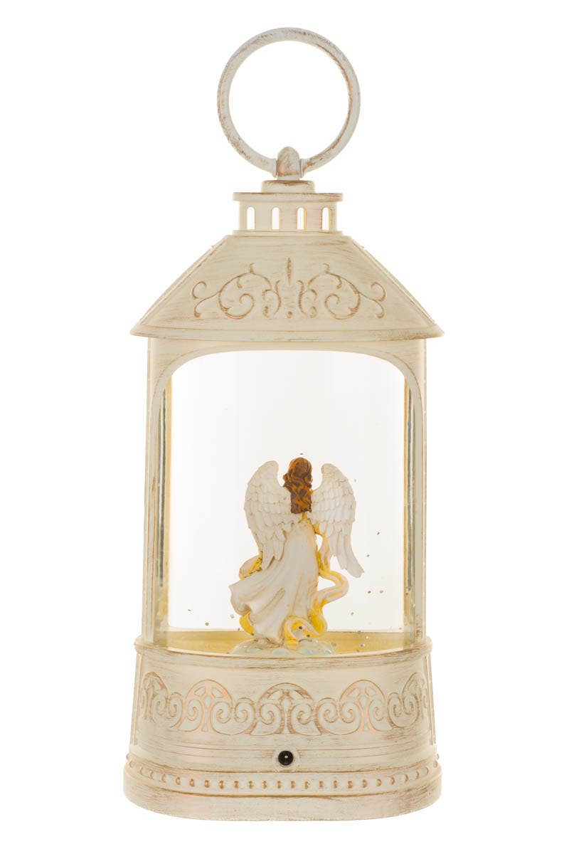NEW-Musical White Led Lantern Snow Globe With Peaceful Angel