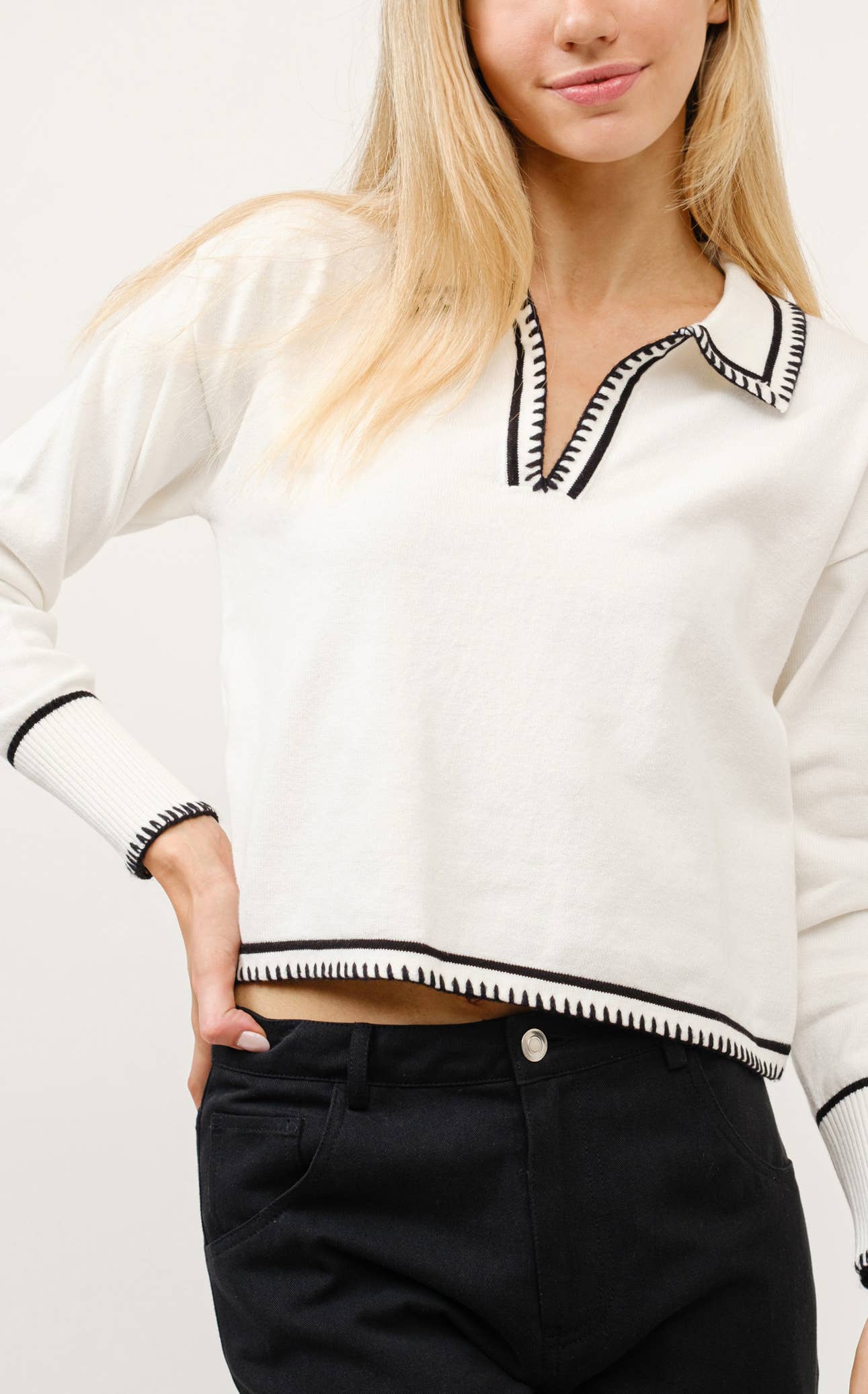Contrast Stitch Knit Sweater-HYT0040