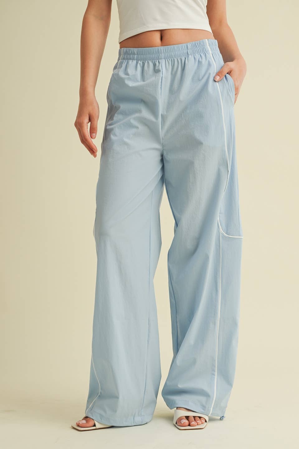 Nylon Track Pants with Contrast Piping