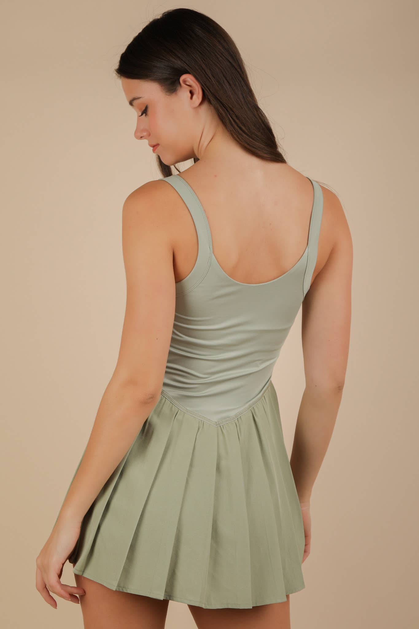 ND31725-Pleated Skirt Activewear Dress W/ Under Shorts