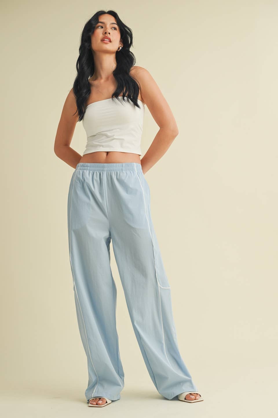 Nylon Track Pants with Contrast Piping