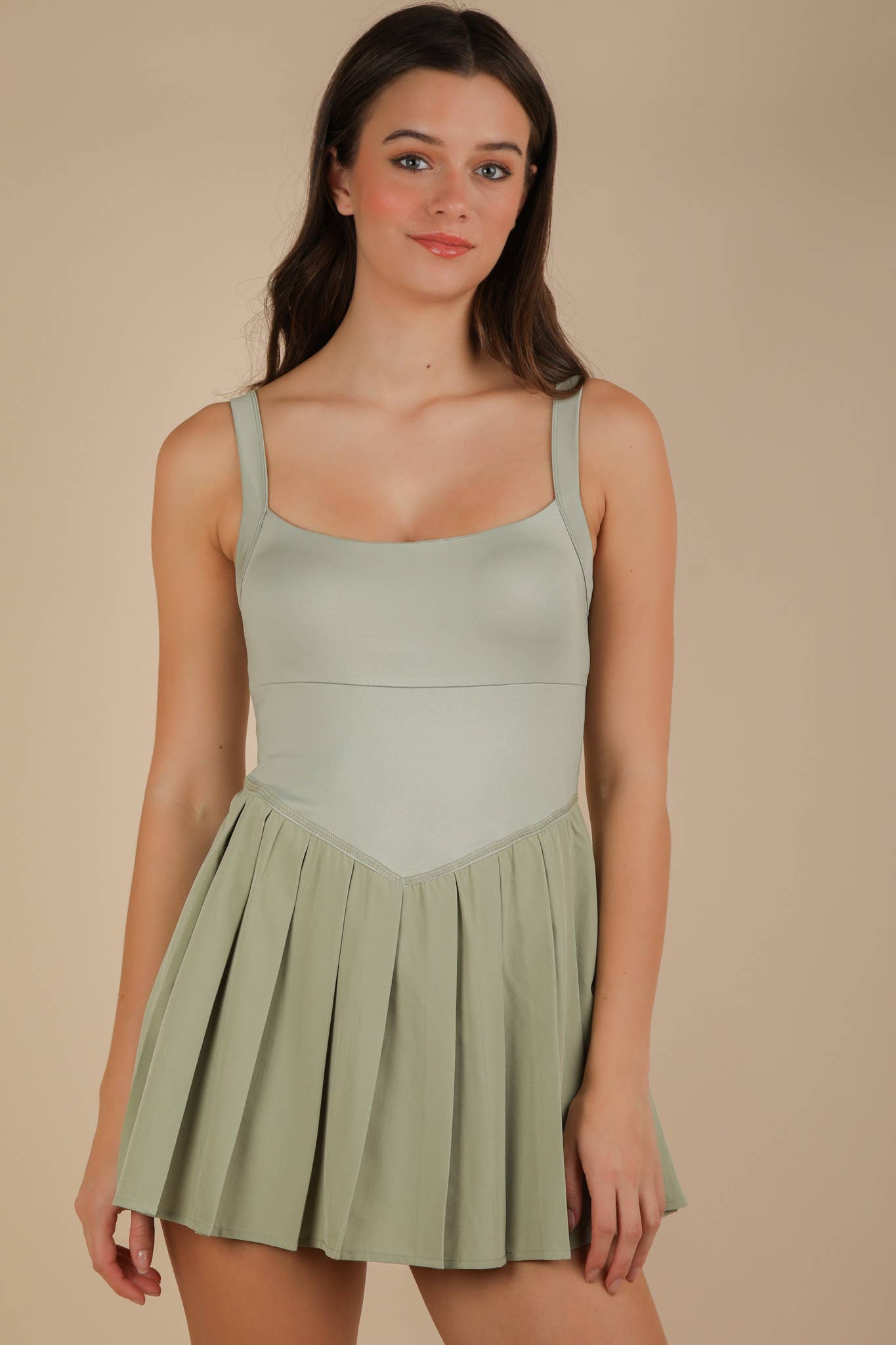 ND31725-Pleated Skirt Activewear Dress W/ Under Shorts