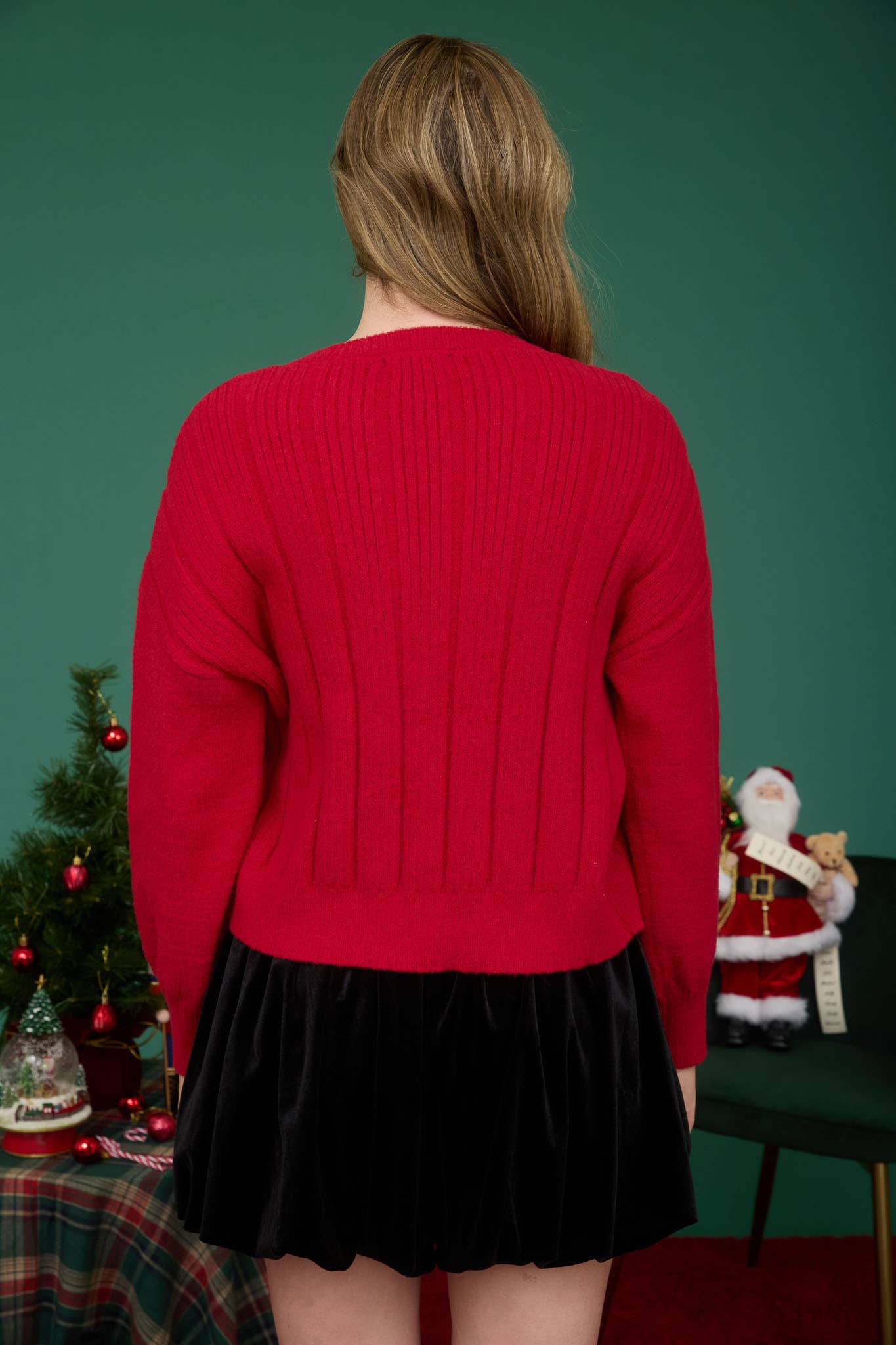 POM POM DETAIL CONTRAST BOW TIE KNIT CARDIGAN
