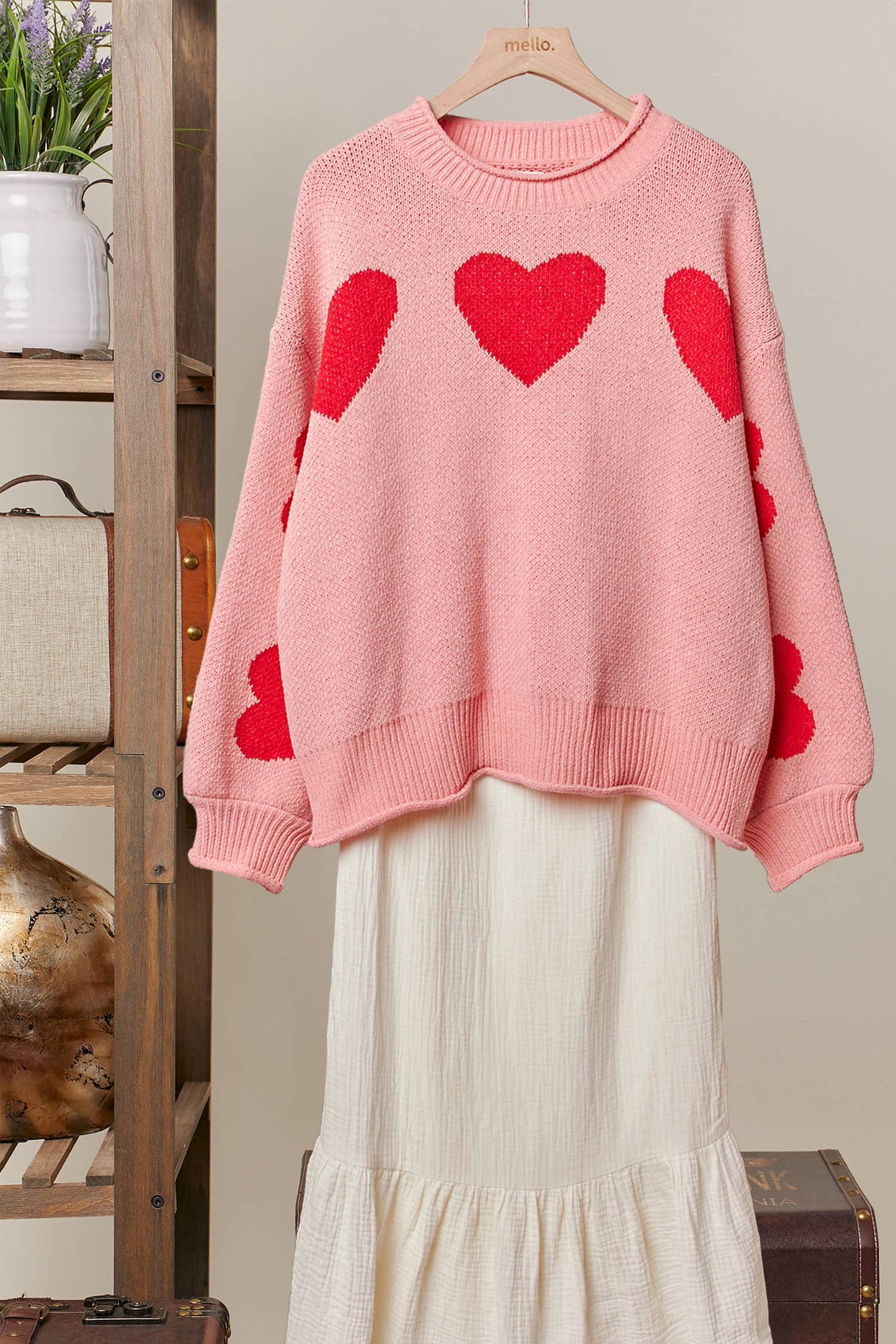 Heart Patched Loose Fit Sweater
