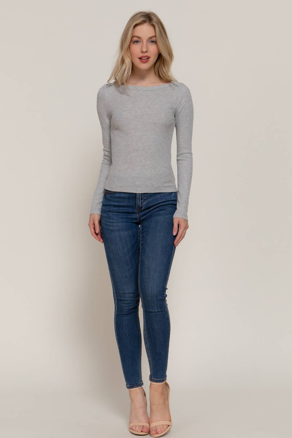 Long Sleeve Boat Neck Thermal Knit Top
