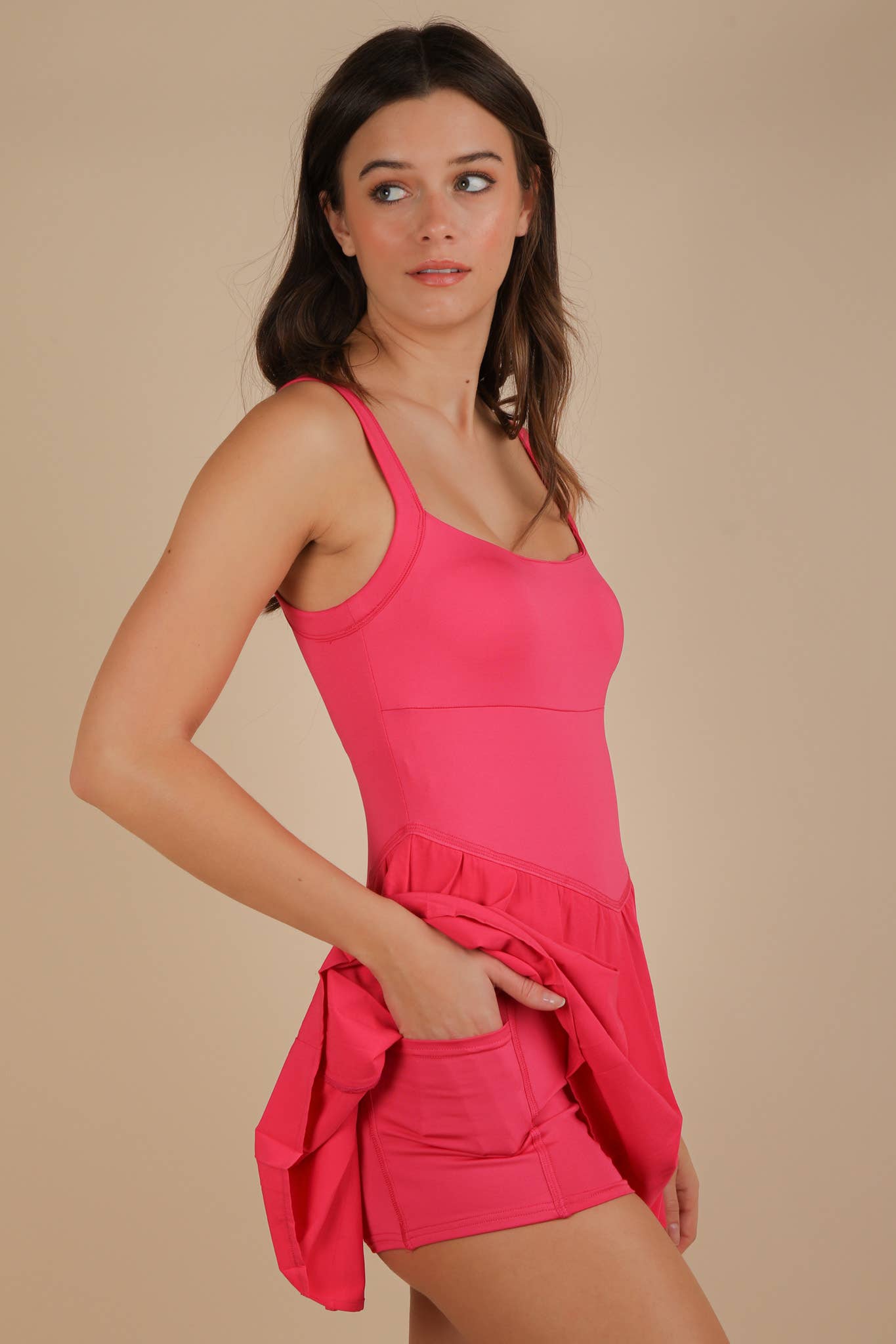 ND31725-Pleated Skirt Activewear Dress W/ Under Shorts