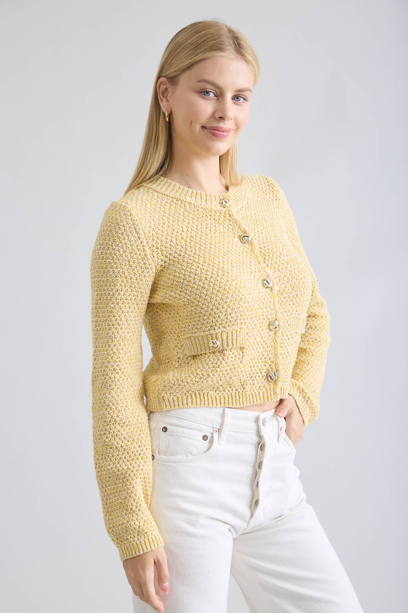 MARLED GOLD BUTTON ROUND NECK KNIT CARDIGAN