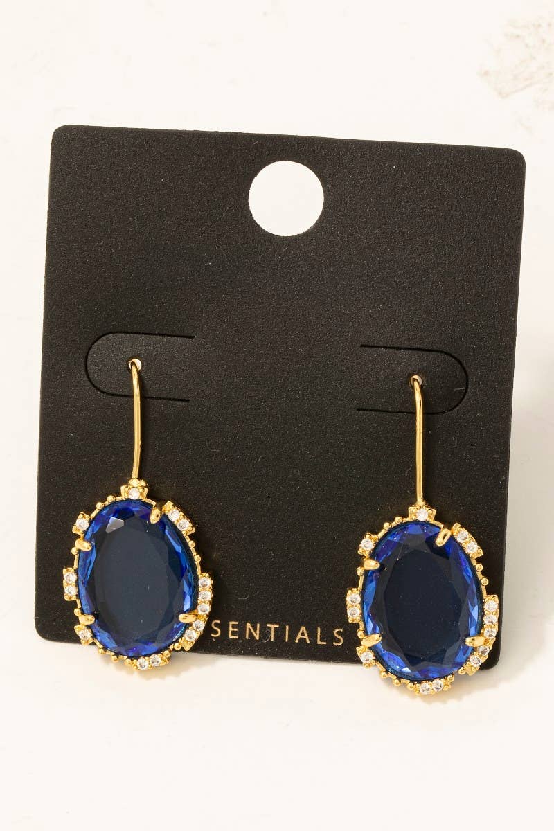 Gold Dipped Cz And Glass Oval Gem Dangle Earrings