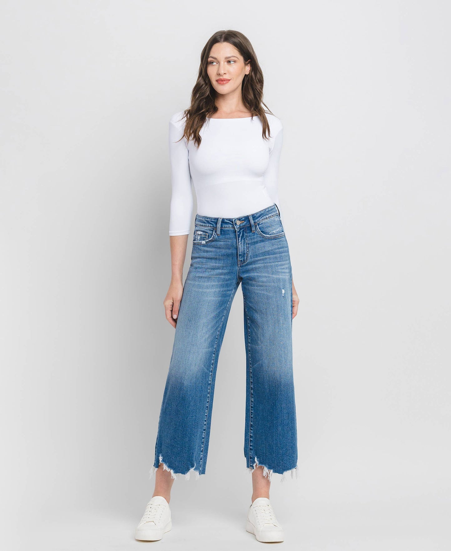 HIGH RISE CROP WIDE LEG JEANS