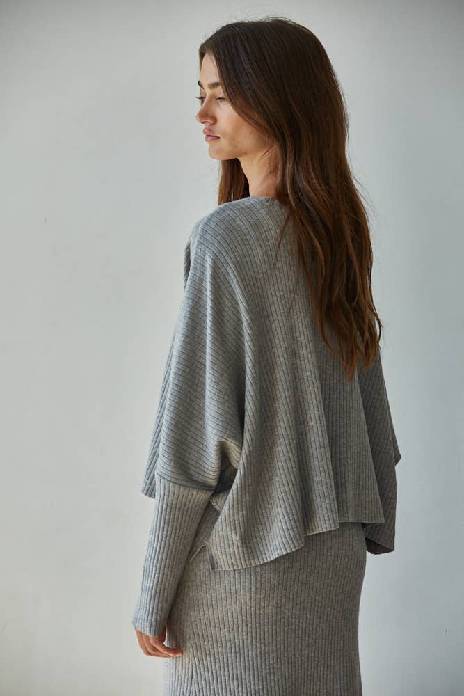 W2288T | Knit Sweater Ribbed Round Neck Long Sleeve Top
