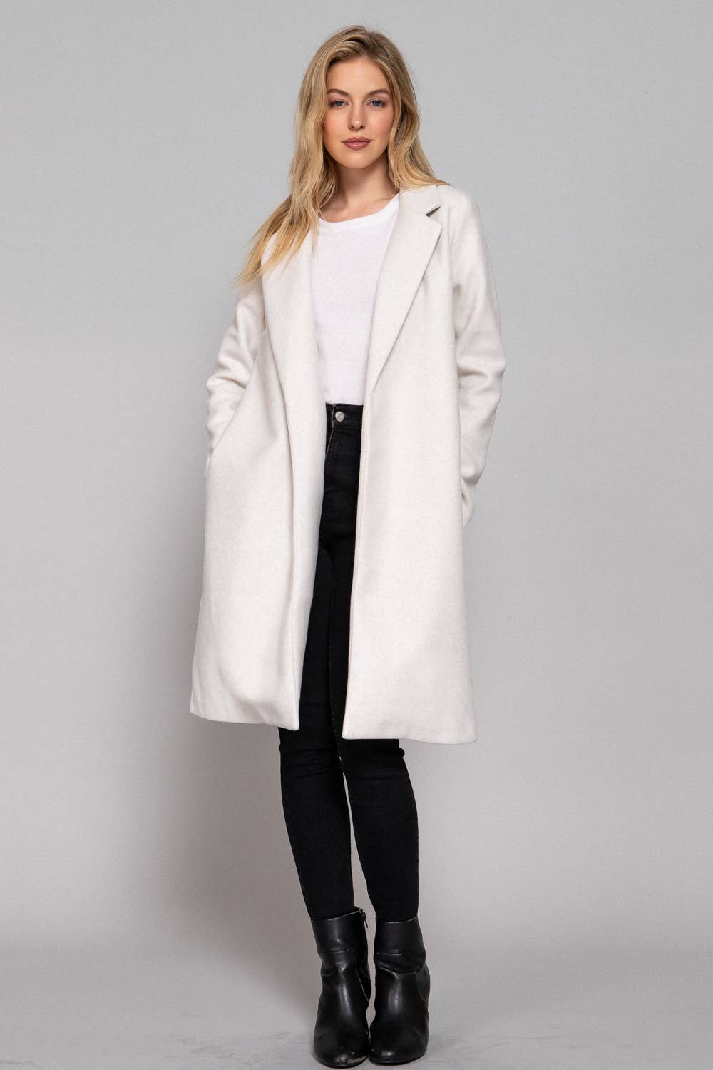 Long Sleeve Open Front Soft Felt Long Coat