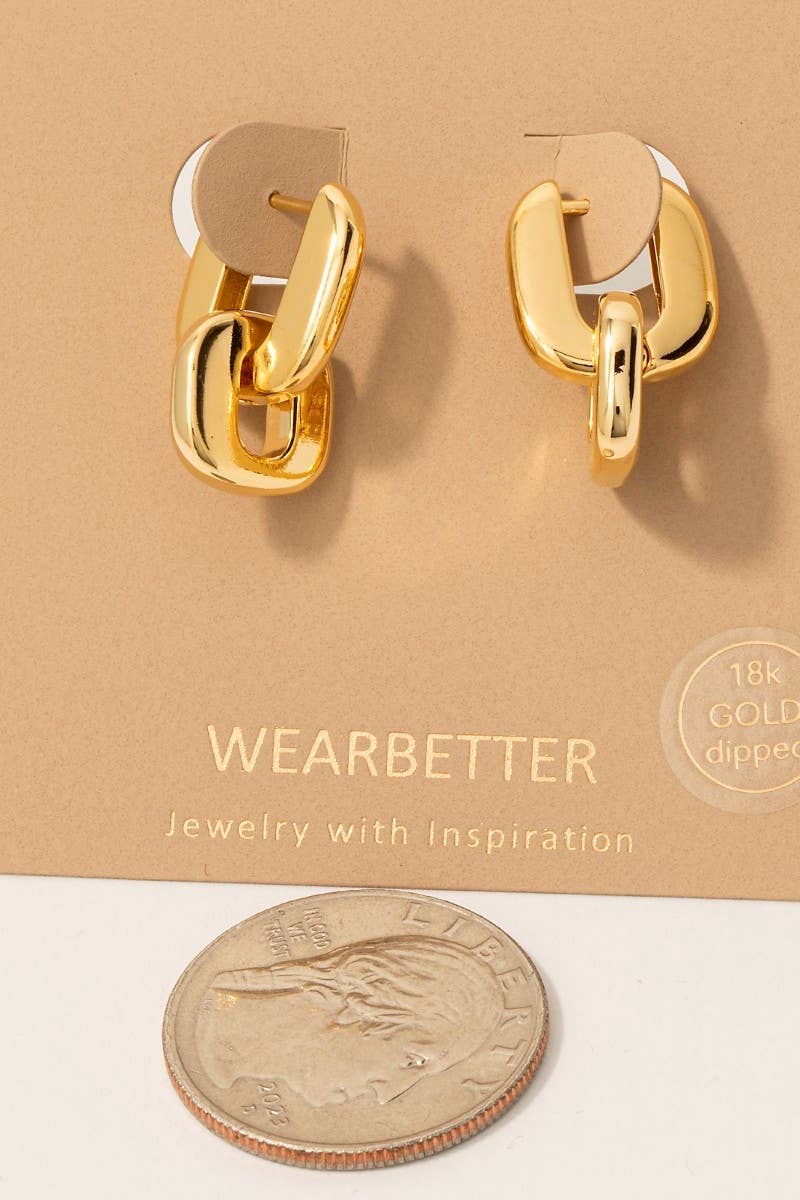 Gold Dipped Double Square Link Hoop Earrings