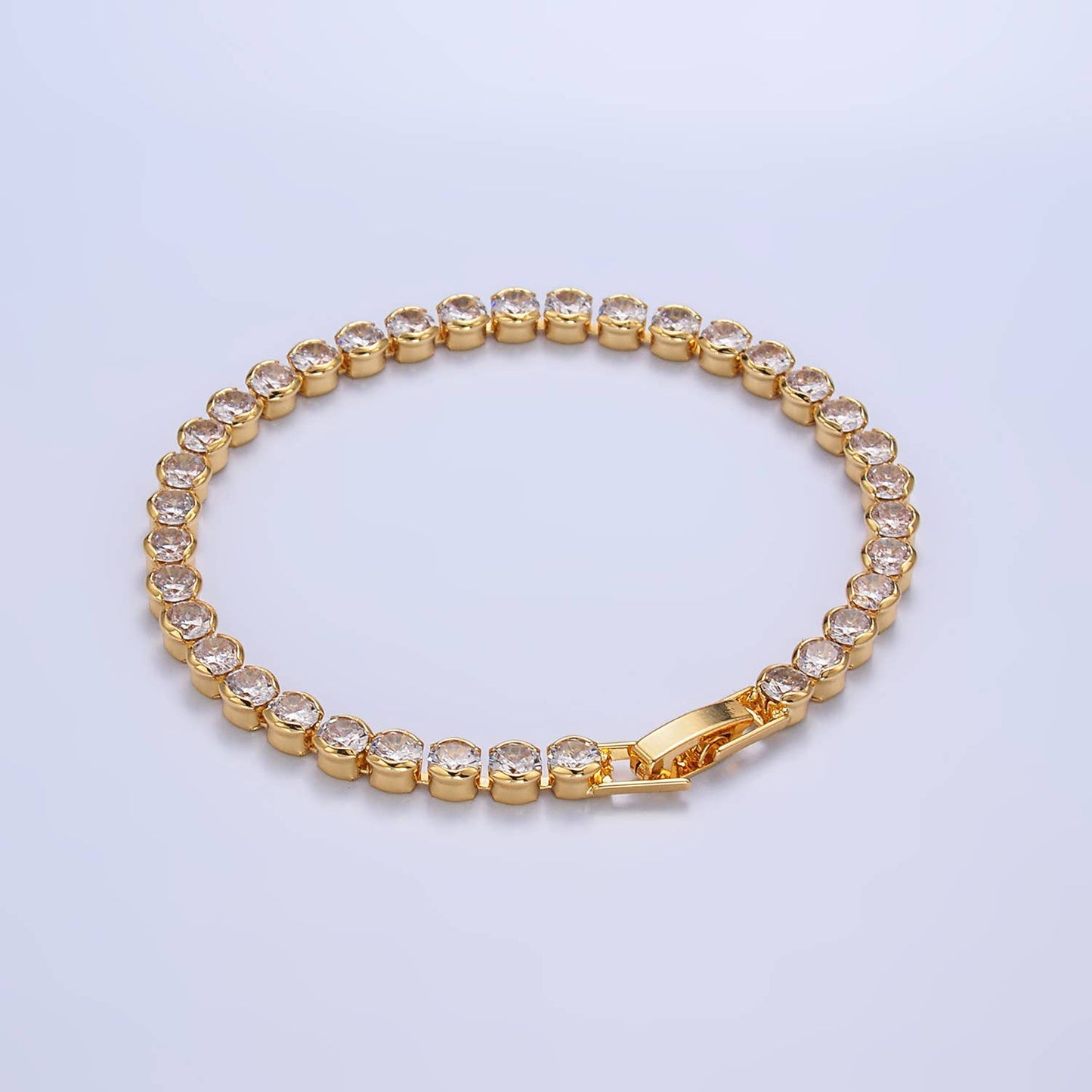 24K Gold Filled Round Bezel 7inch Tennis Bracelet | WA-2980