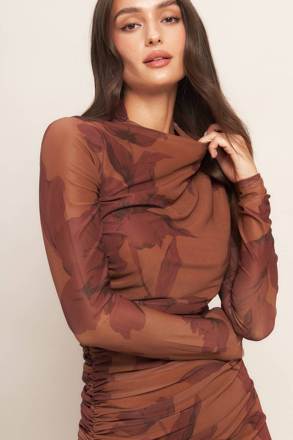A printed power mesh midi dress - ID22936