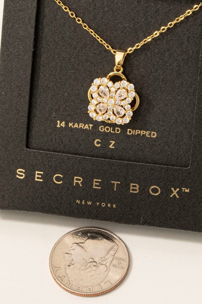 Secret Box Gold Dipped Cz Cluster Clover Pendant Necklace