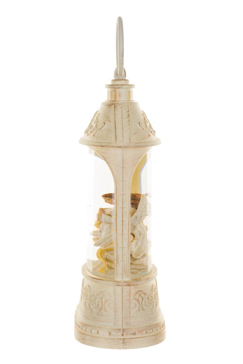 NEW-Musical White Led Lantern Snow Globe With Peaceful Angel