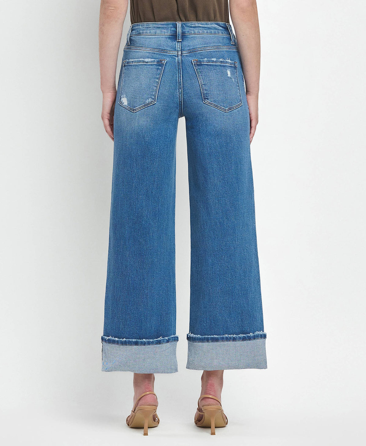 HIGH RISE MEDIUM WASH CUFFED WIDE JEANS F5890