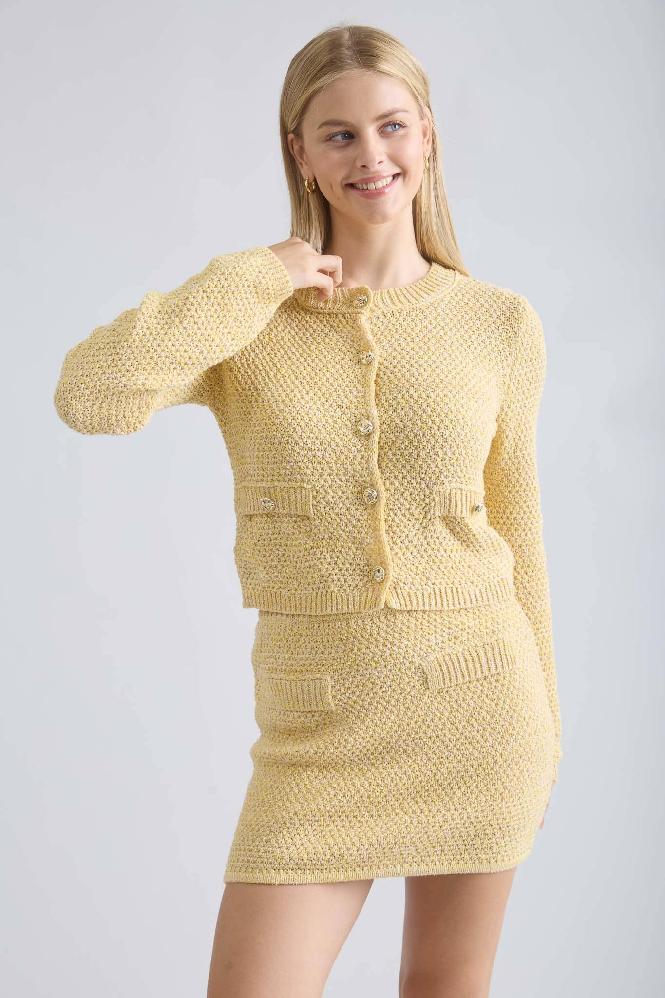 MARLED GOLD BUTTON ROUND NECK KNIT CARDIGAN