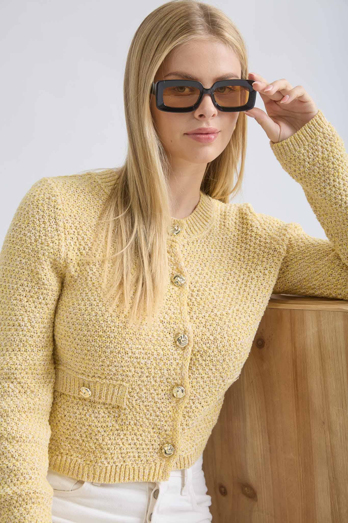 MARLED GOLD BUTTON ROUND NECK KNIT CARDIGAN