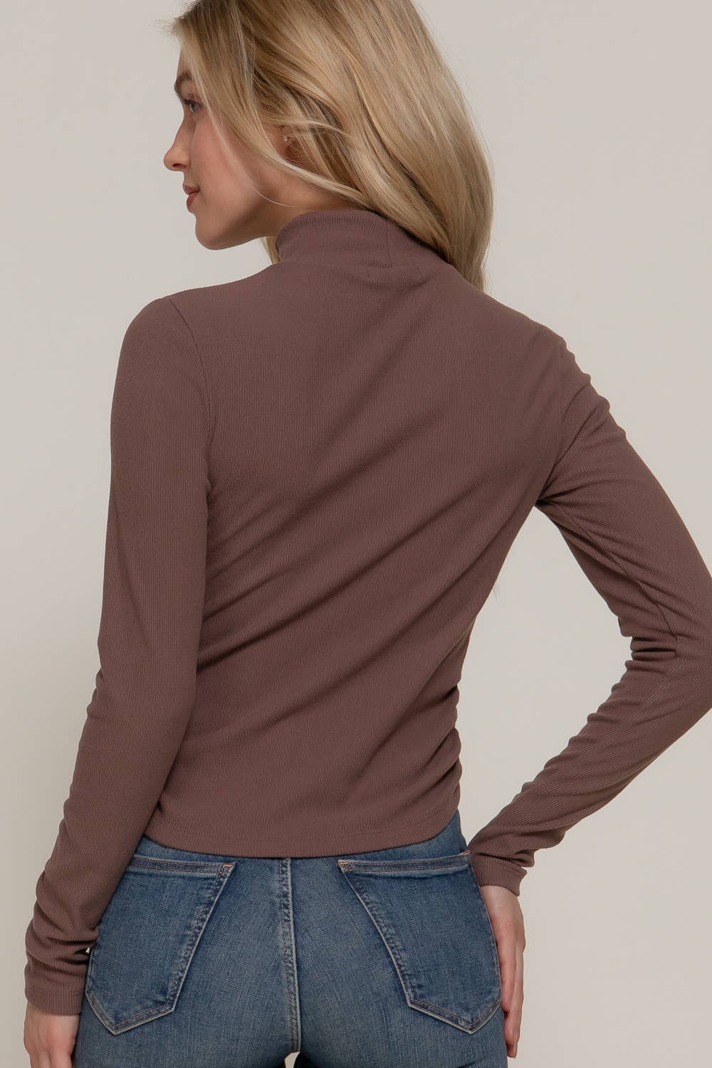 Long Sleeve Turtle Neck Side Detail Brushed Rib Top