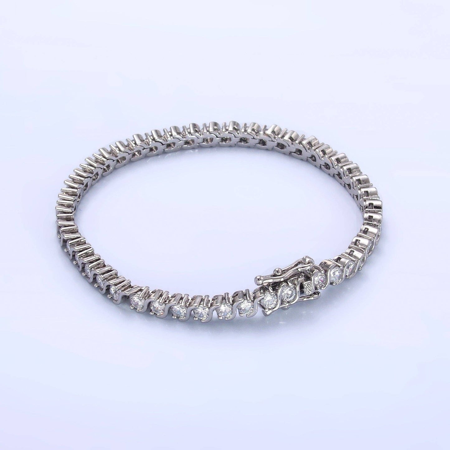 24K Gold Filled Curved S-Link Tennis Chain Bracelet in Gold & Silver | WA-3036 WA-3037