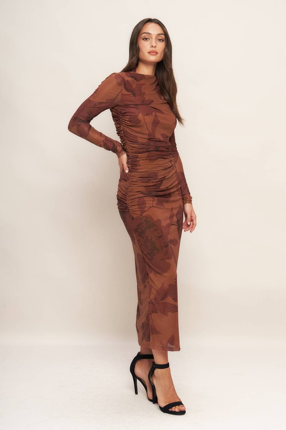A printed power mesh midi dress - ID22936