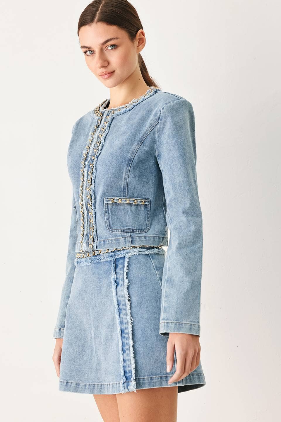 A washed denim crop jacket - FJ1535