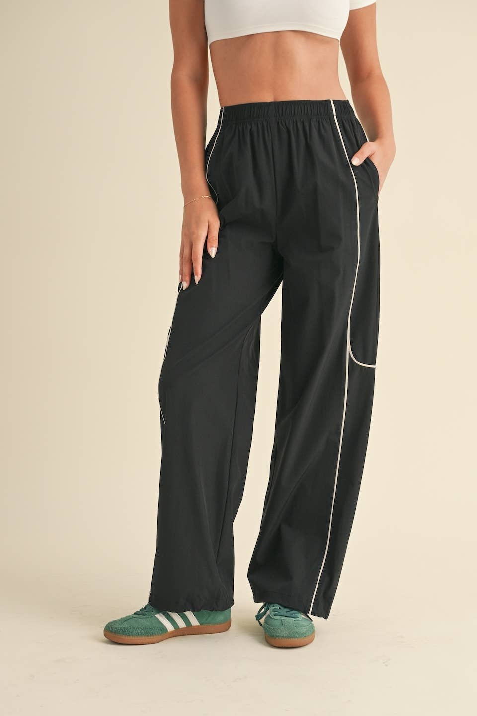 Nylon Track Pants with Contrast Piping
