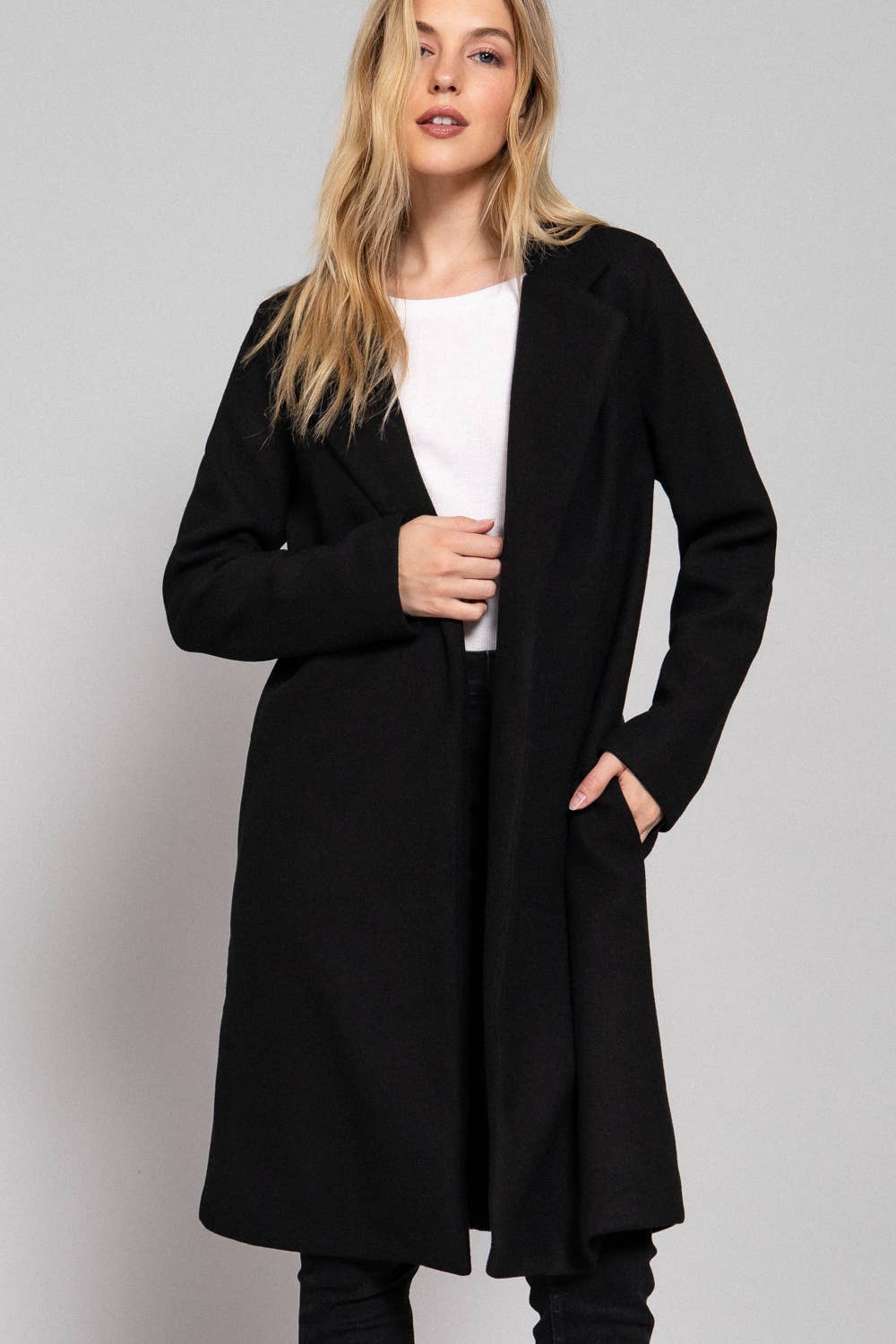 Long Sleeve Open Front Soft Felt Long Coat