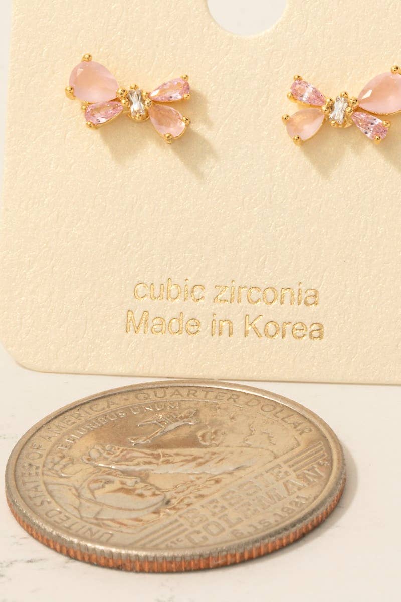 Gold Dipped Cz Bow Tie Stud Earrings