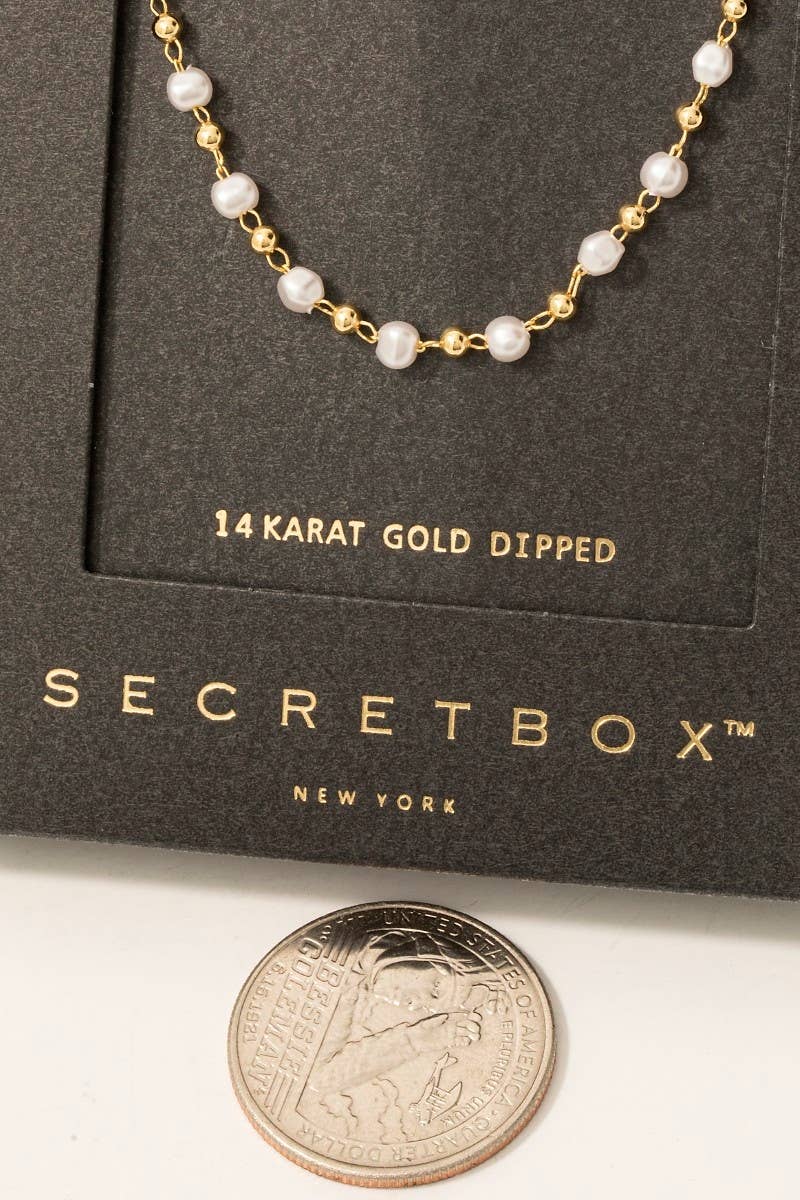 Secret Box Gold Dipped Secret Box Pearl Bead Chain Necklace